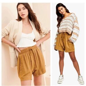 Free People Need to Escape Bermuda Shorts S Linen Blend Tan Brown Faded‎ Casual